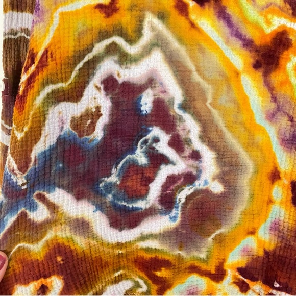 Handmade Geode Tie Dye Button Down Shirt Womens Small Colorful Cotton Crepe Pink - Picture 6 of 13